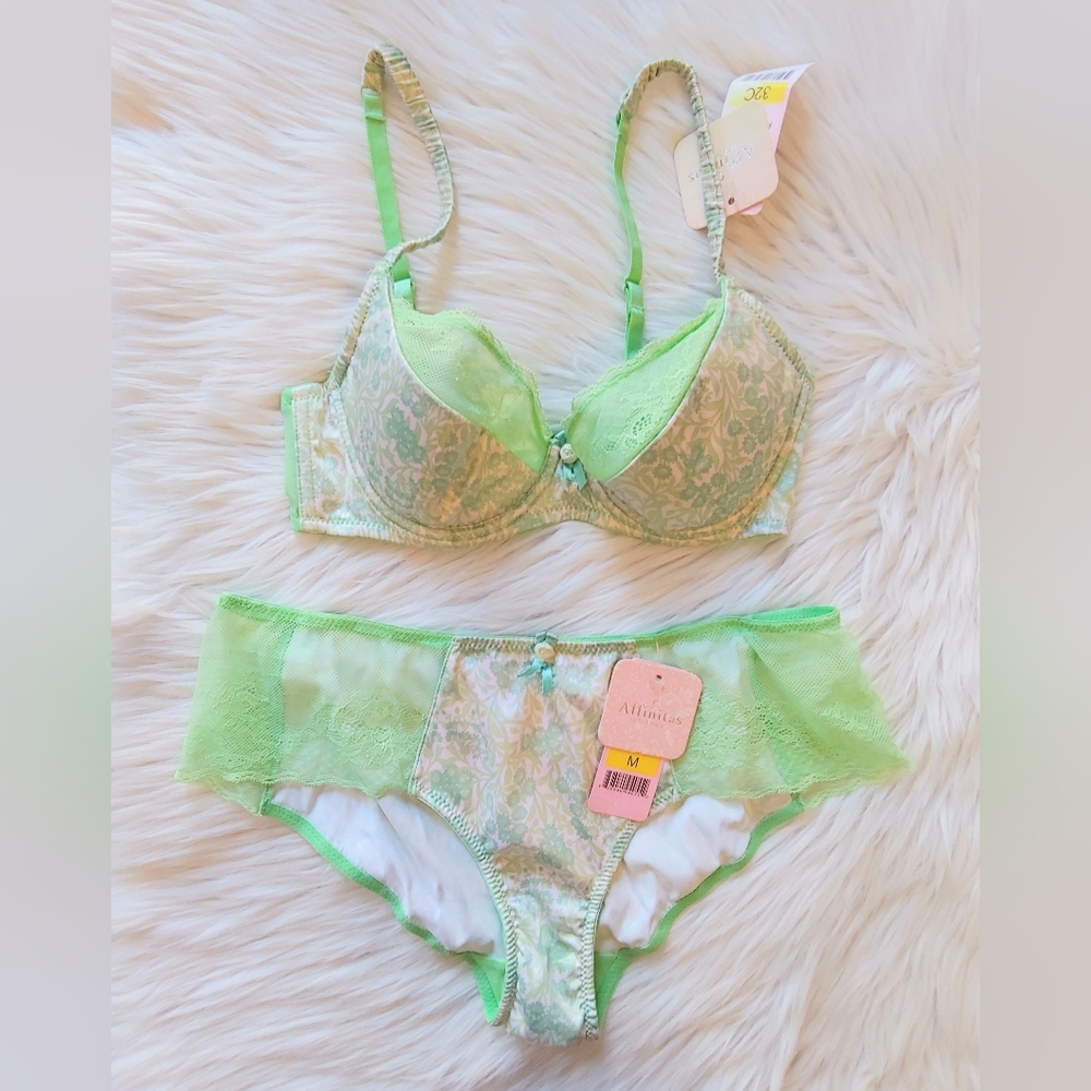 Affinitas by G. Grace Silky Floral Bra & Hipster Panty Set, 32C, 32D & M